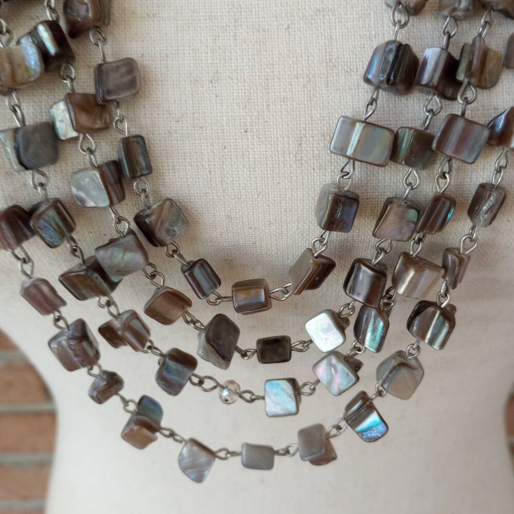 Designer Abalone Shell Multi Strand Statement Nec… - image 3